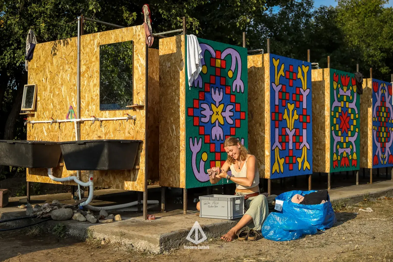 Painted compost toilets