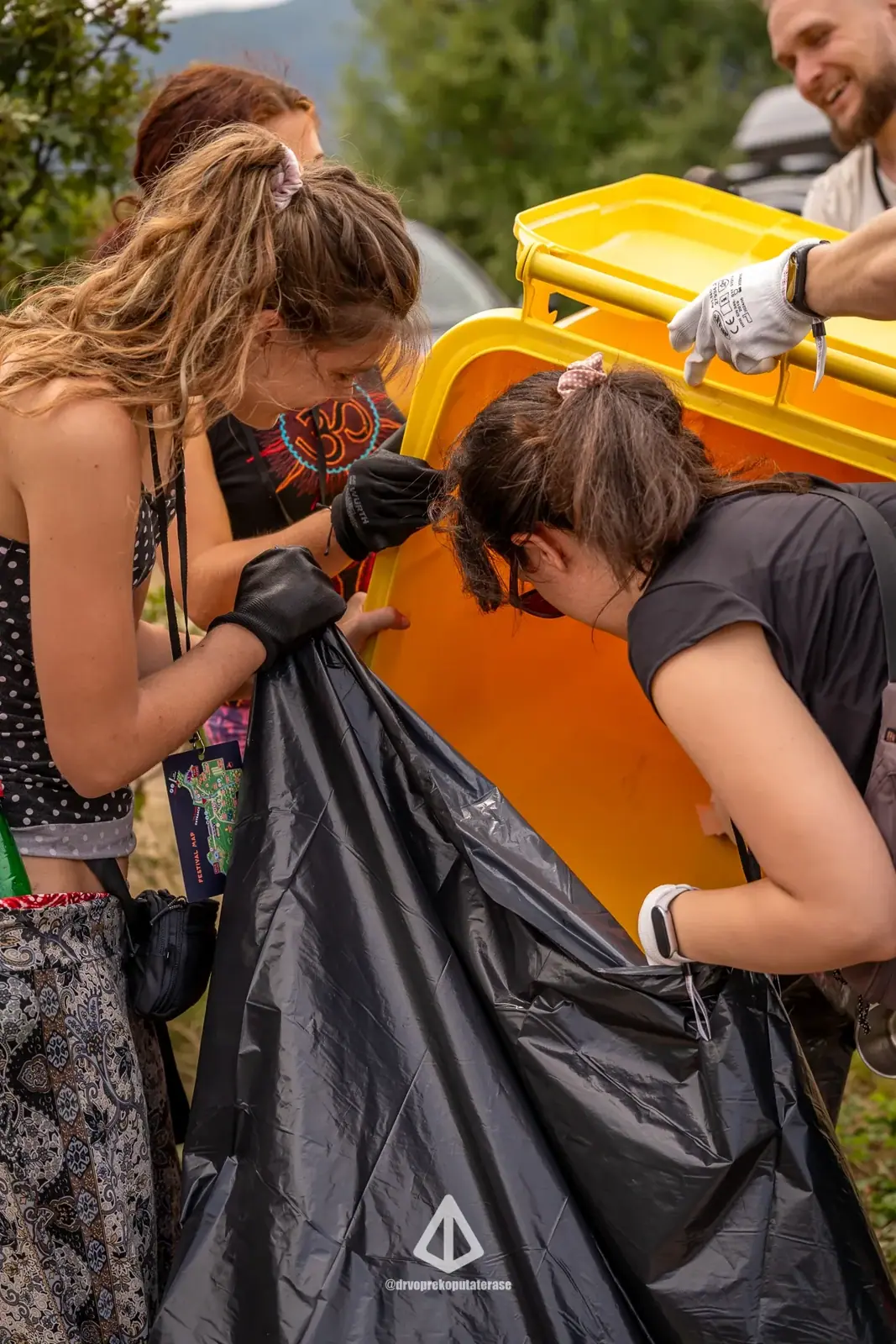 Volunteers sorting waste